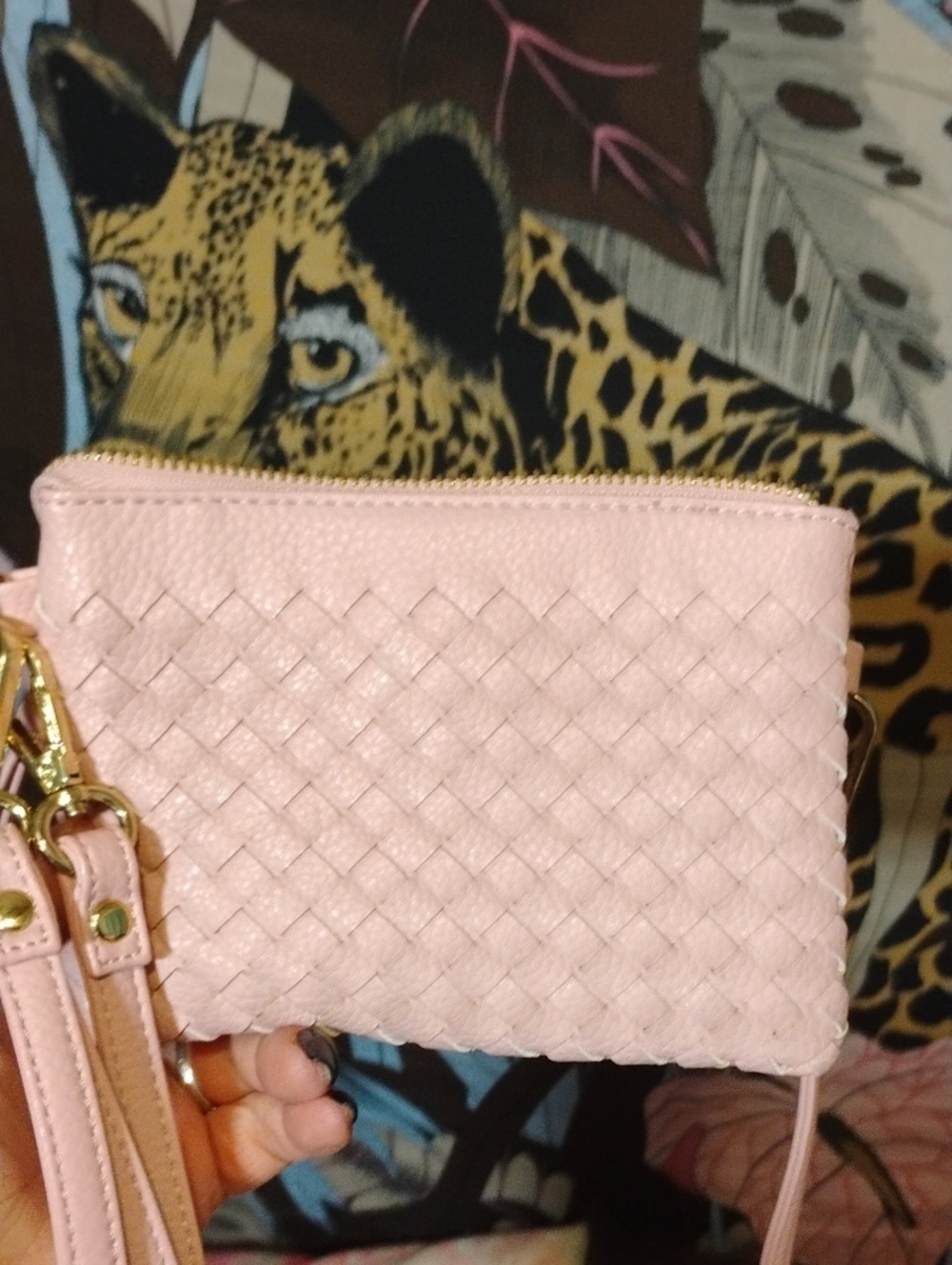 Charming Charlie Pink Woven Crossbody Bag Inside Wallet